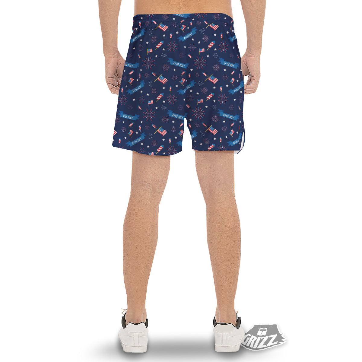 USA Star 4th of July Print Pattern Men's Gym Shorts-grizzshop