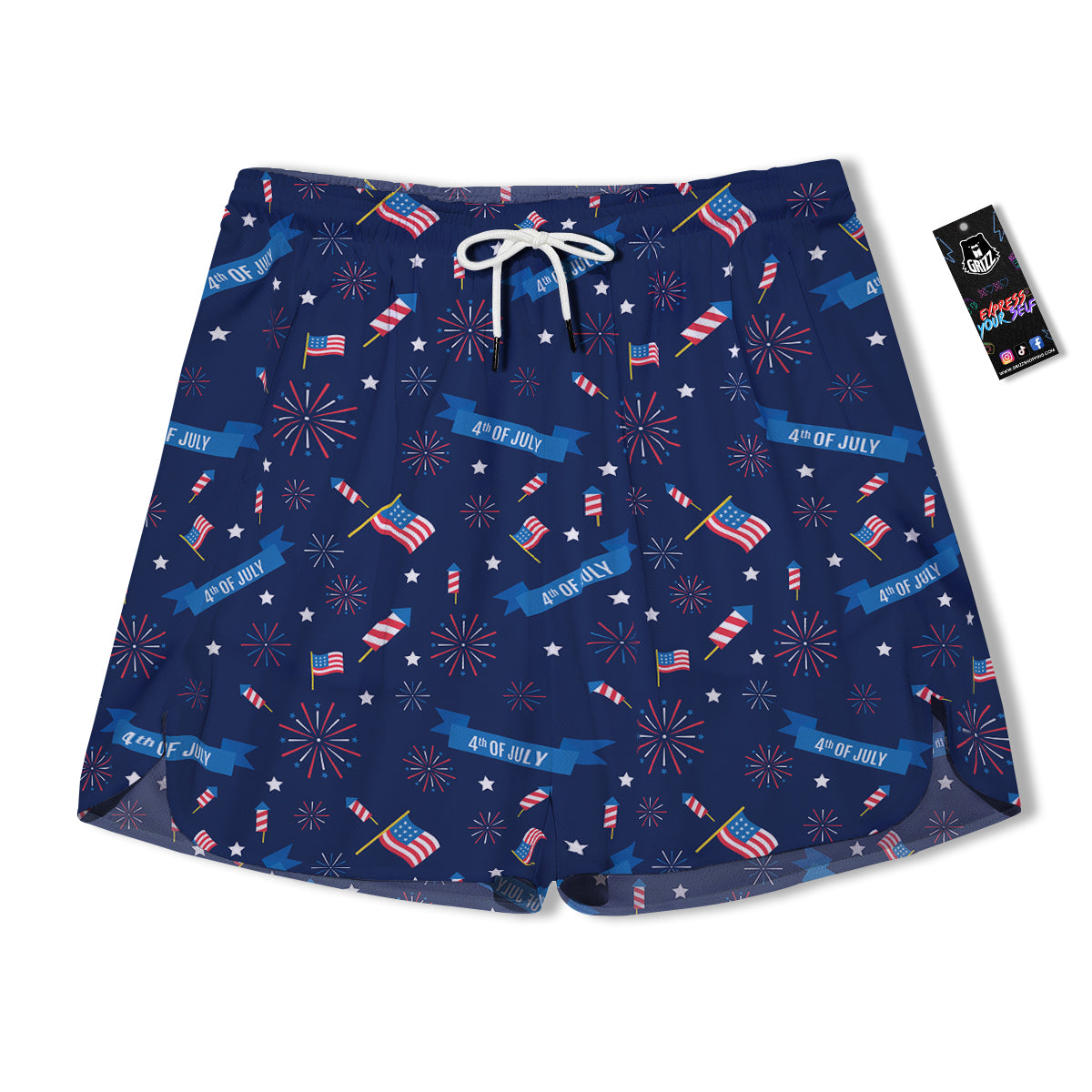 USA Star 4th of July Print Pattern Men's Running Shorts-grizzshop