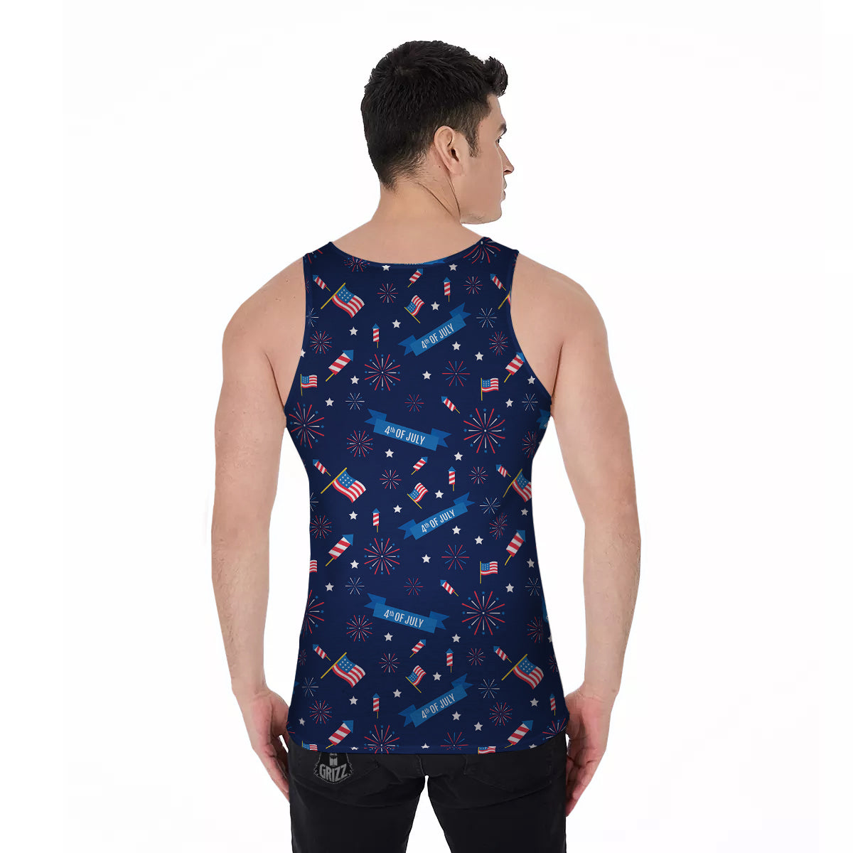 USA Star 4th of July Print Pattern Men's Tank Top-grizzshop