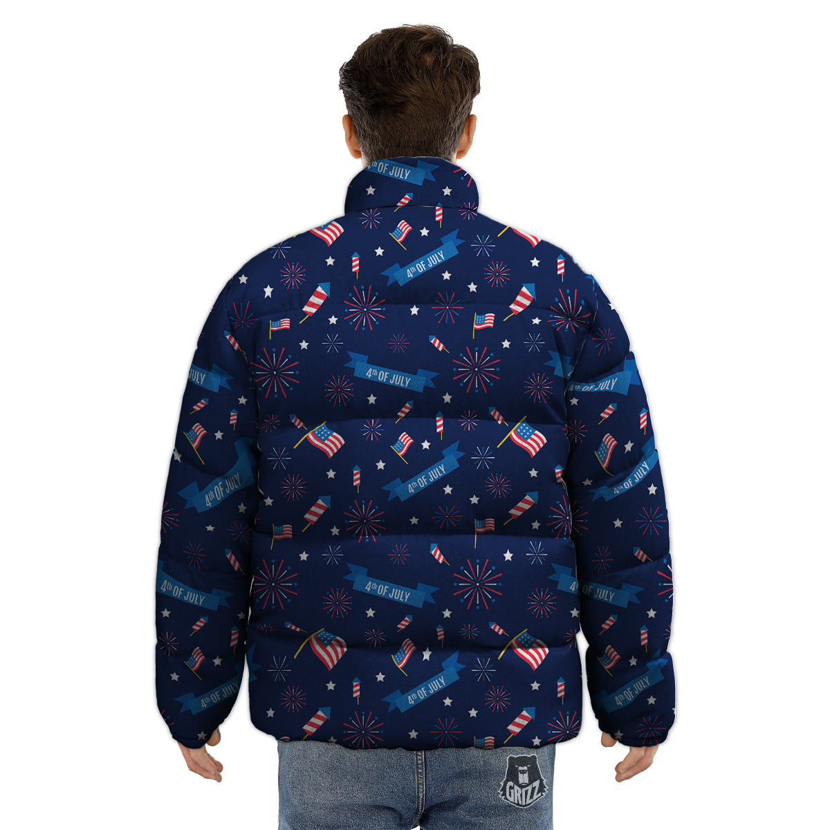 USA Star 4th of July Print Pattern Puffer Jacket-grizzshop