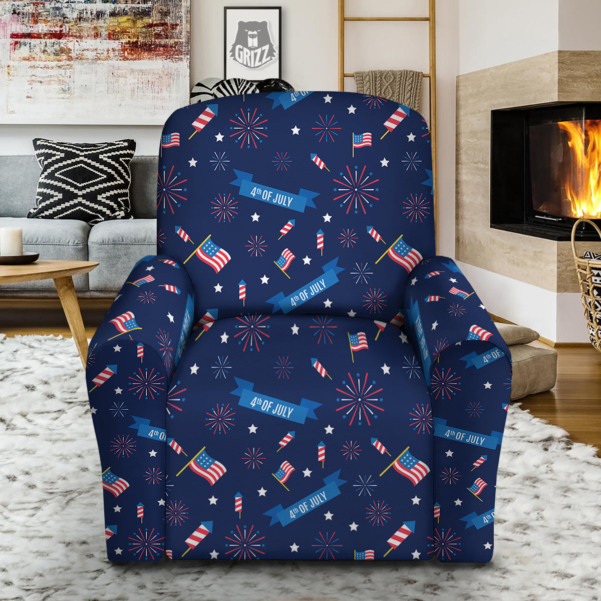 USA Star 4th of July Print Pattern Recliner Slipcover-grizzshop