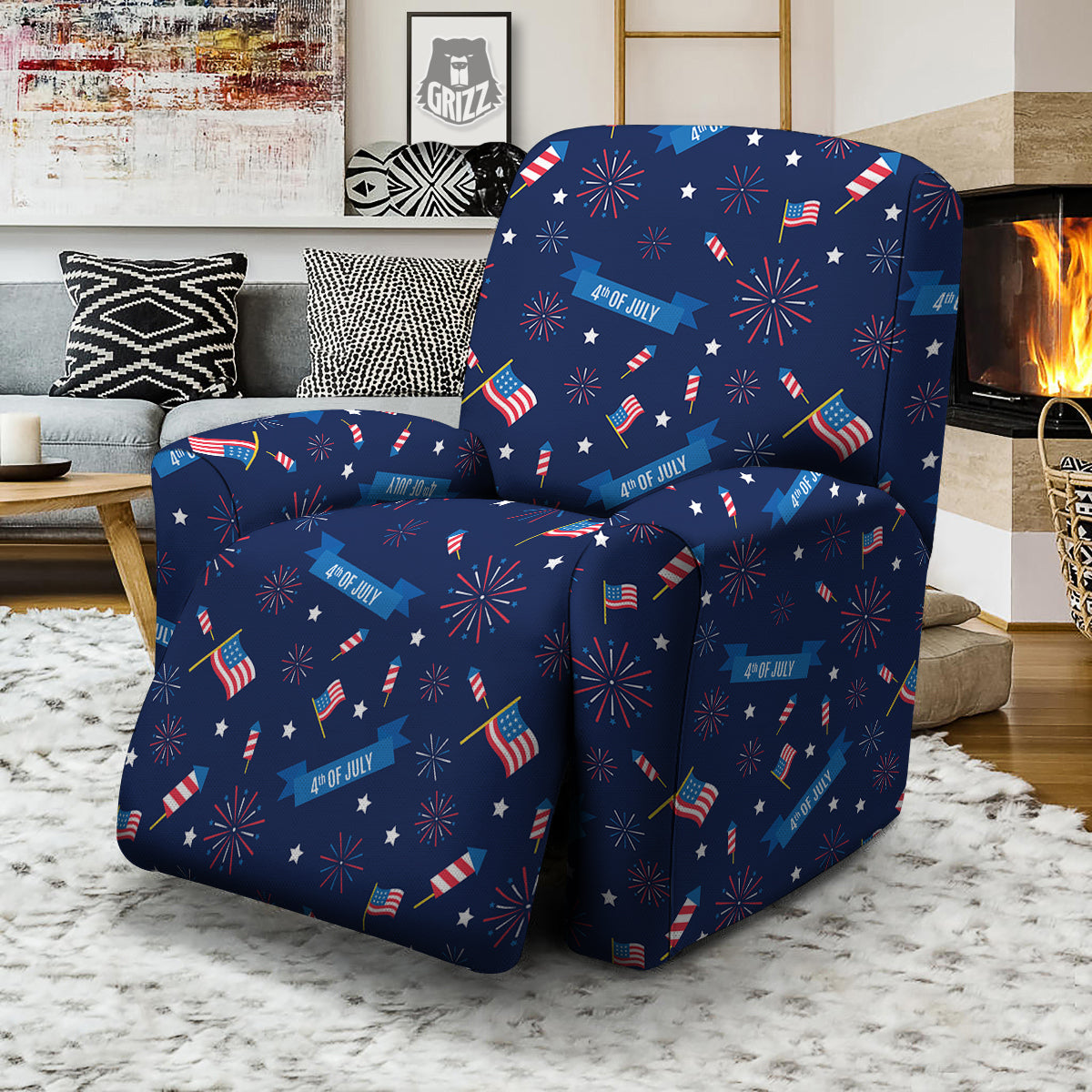 USA Star 4th of July Print Pattern Recliner Slipcover-grizzshop