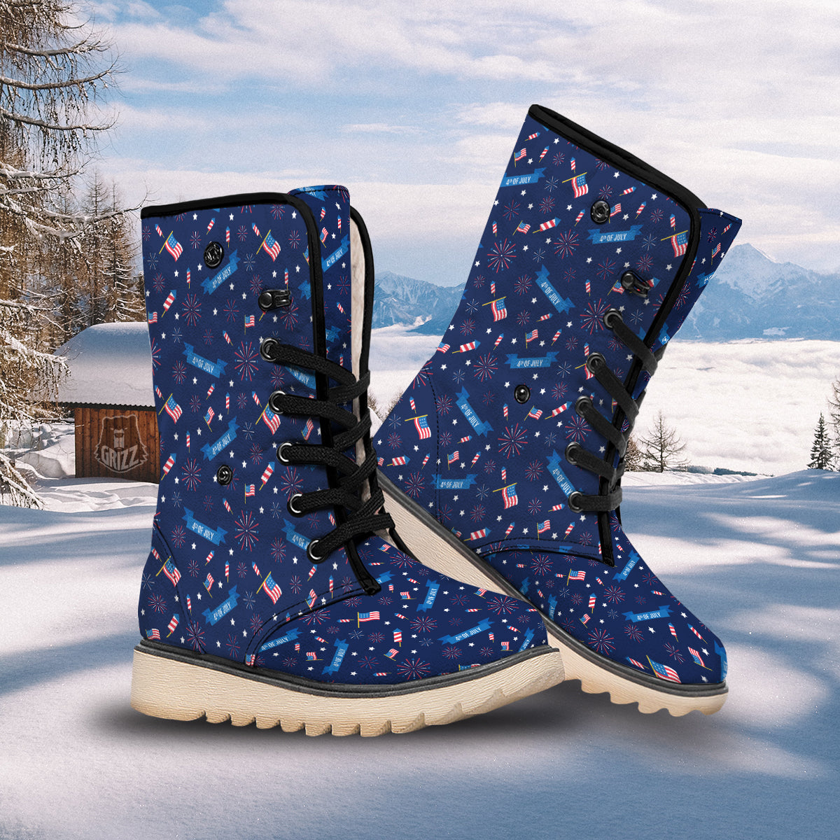 USA Star 4th of July Print Pattern Snow Boots-grizzshop