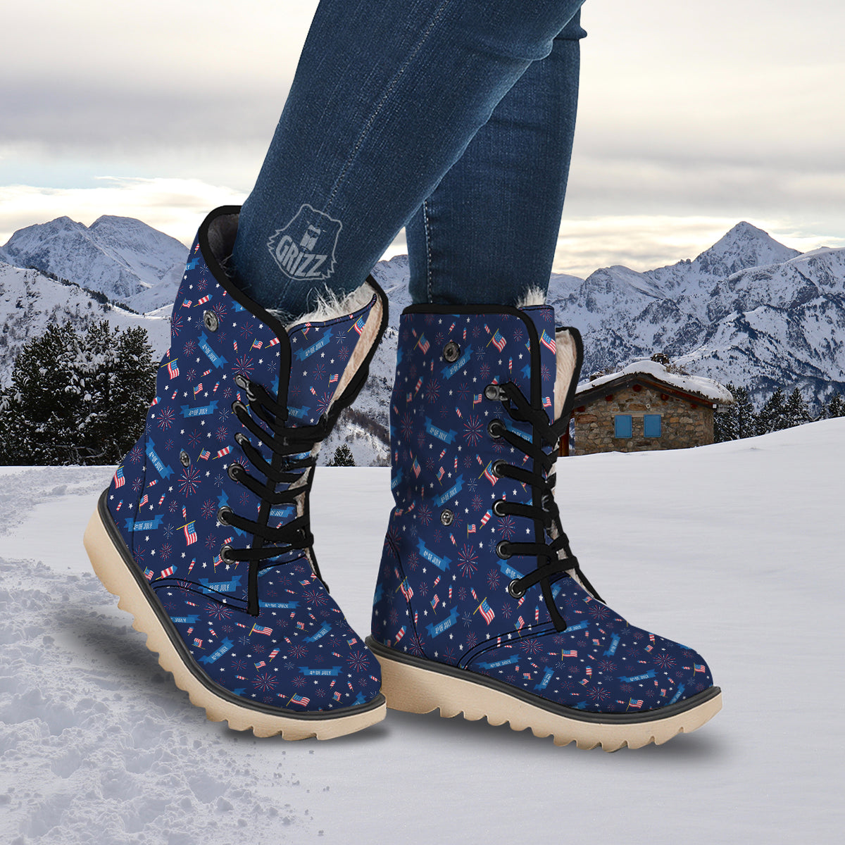 USA Star 4th of July Print Pattern Snow Boots-grizzshop