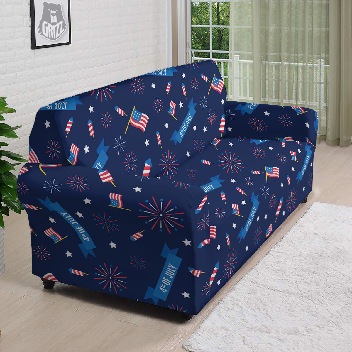 USA Star 4th of July Print Pattern Sofa Cover-grizzshop