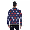 USA Star Blue And Red Print Pattern Baseball Jacket-grizzshop