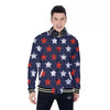 USA Star Blue And Red Print Pattern Baseball Jacket-grizzshop