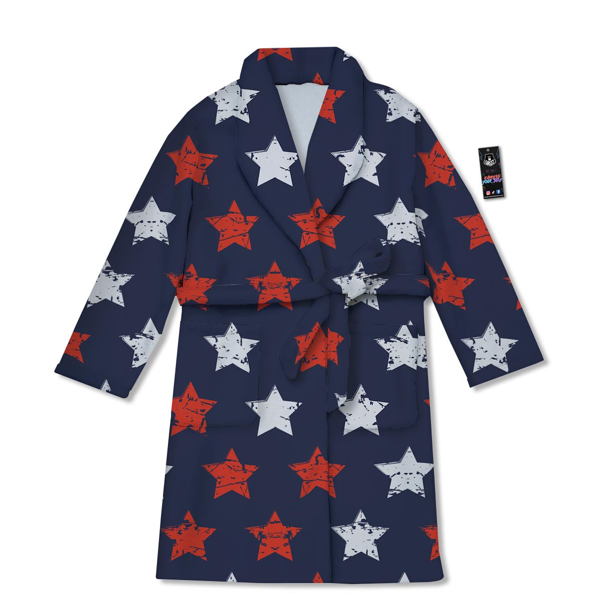 USA Star Blue And Red Print Pattern Bathrobe-grizzshop