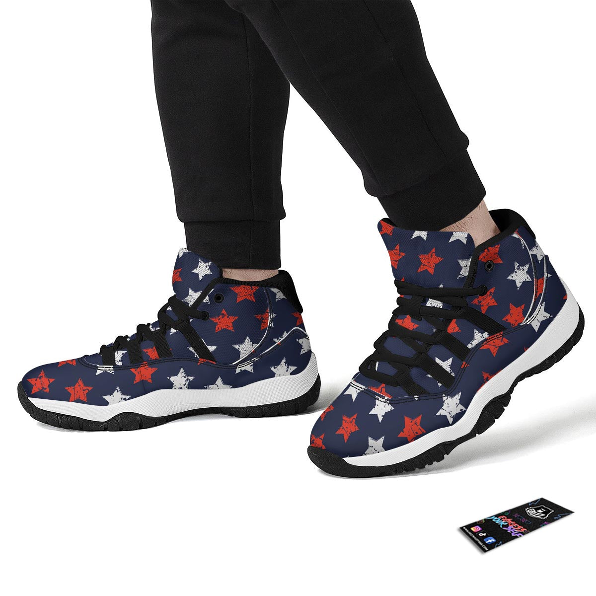 USA Star Blue And Red Print Pattern Black Bball Shoes-grizzshop