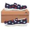 USA Star Blue And Red Print Pattern Black Loafers-grizzshop