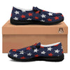 USA Star Blue And Red Print Pattern Black Loafers-grizzshop