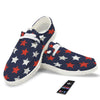 USA Star Blue And Red Print Pattern Black Loafers-grizzshop