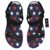 USA Star Blue And Red Print Pattern Black Open Toe Sandals-grizzshop