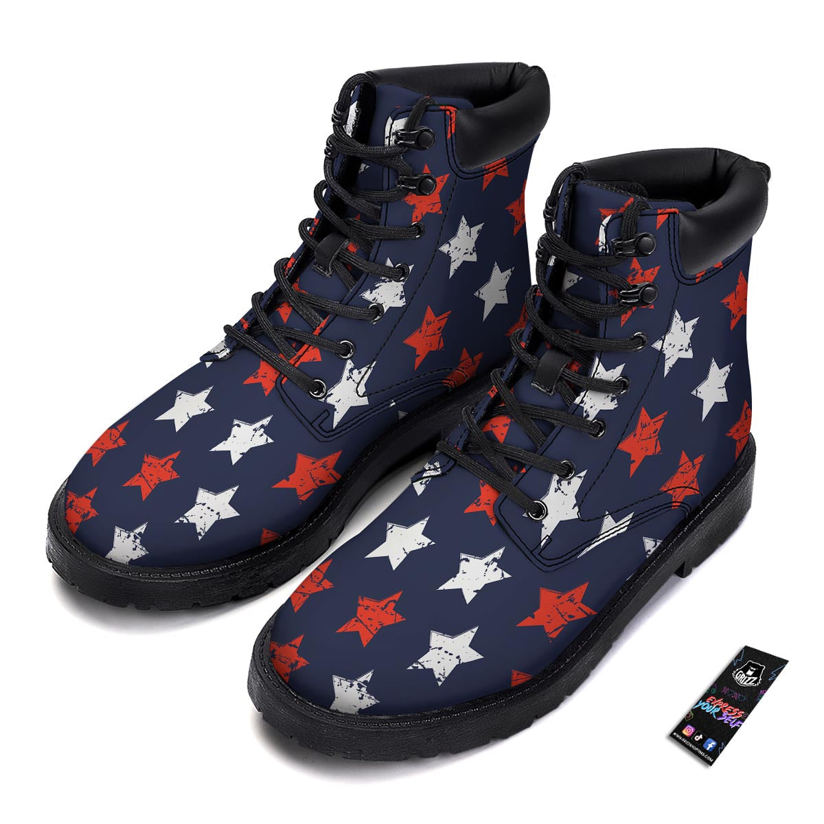 USA Star Blue And Red Print Pattern Boots-grizzshop