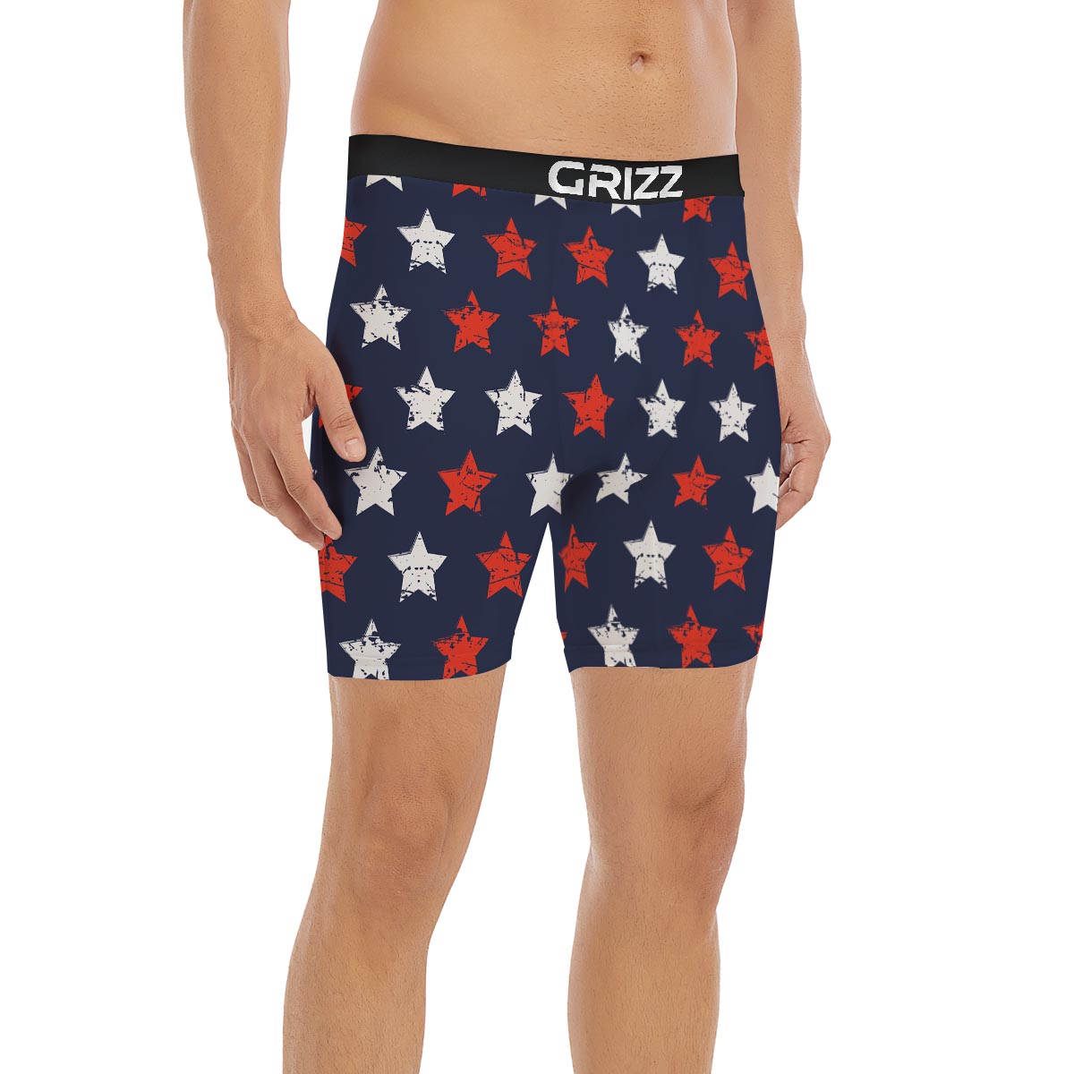 USA Star Blue And Red Print Pattern Boxer Briefs-grizzshop