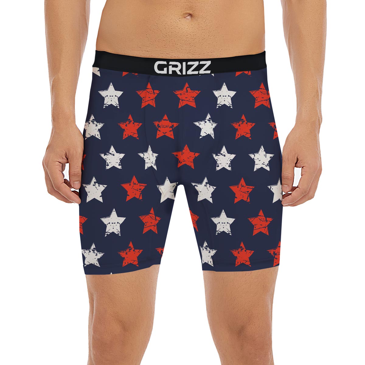 USA Star Blue And Red Print Pattern Boxer Briefs-grizzshop