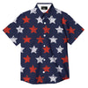 USA Star Blue And Red Print Pattern Button Up Shirt-grizzshop