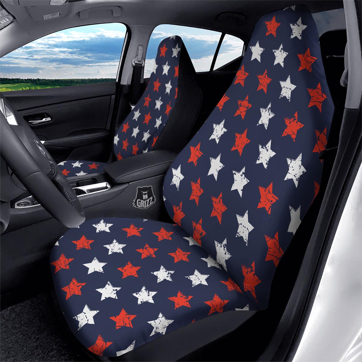 USA Star Blue And Red Print Pattern Car Seat Covers-grizzshop