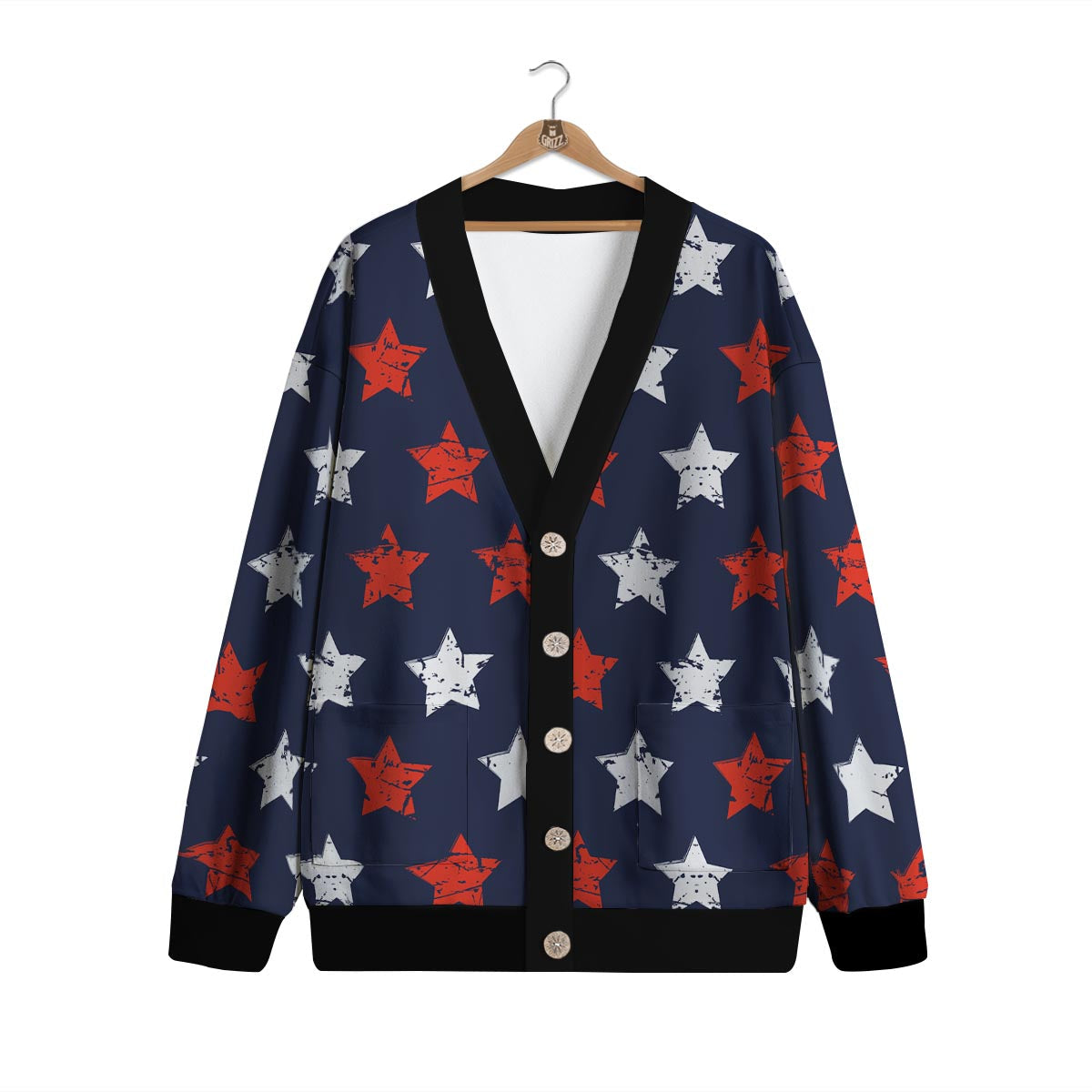 USA Star Blue And Red Print Pattern Cardigan-grizzshop