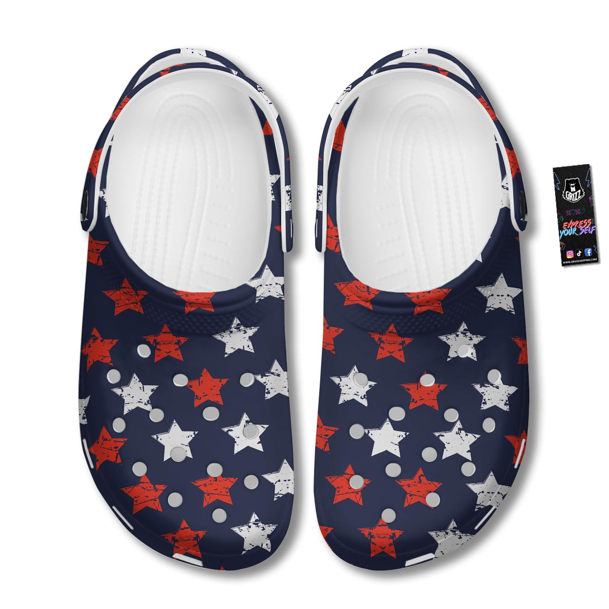 USA Star Blue And Red Print Pattern Clog-grizzshop