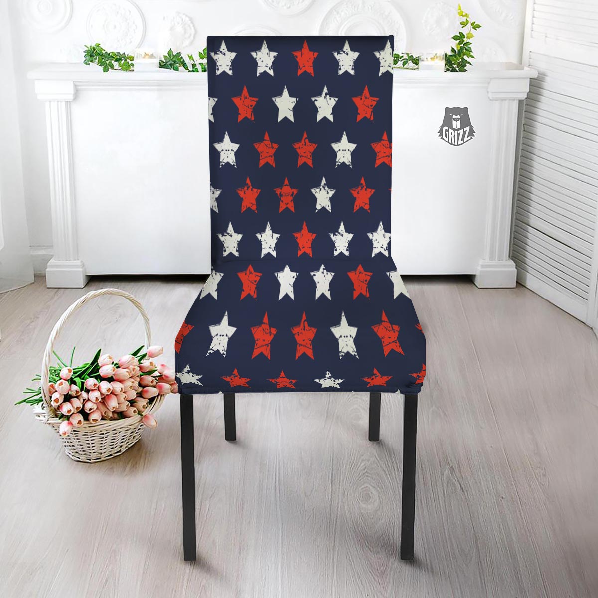 USA Star Blue And Red Print Pattern Dining Chair Slipcover-grizzshop