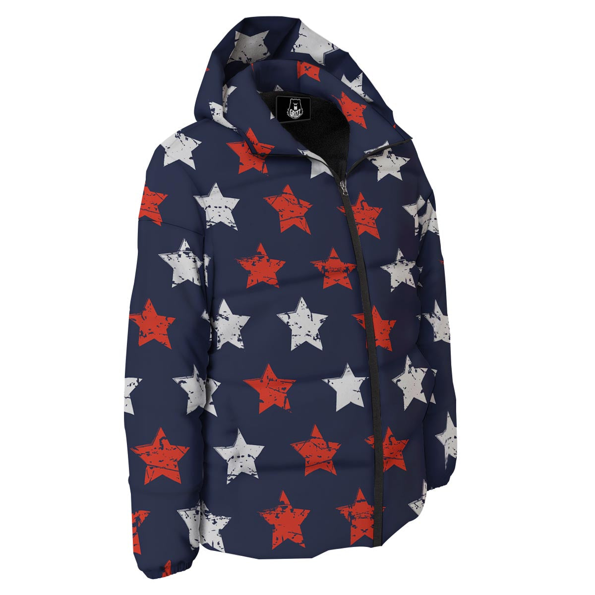 USA Star Blue And Red Print Pattern Down Jacket-grizzshop