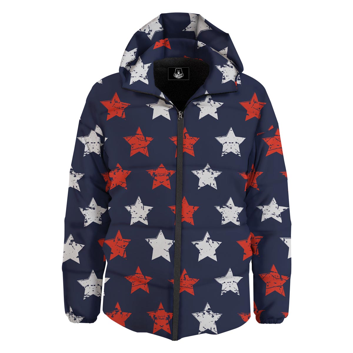 USA Star Blue And Red Print Pattern Down Jacket-grizzshop