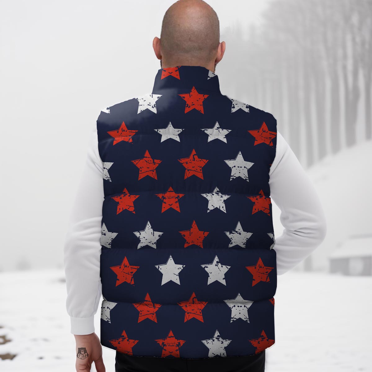 USA Star Blue And Red Print Pattern Down Vest