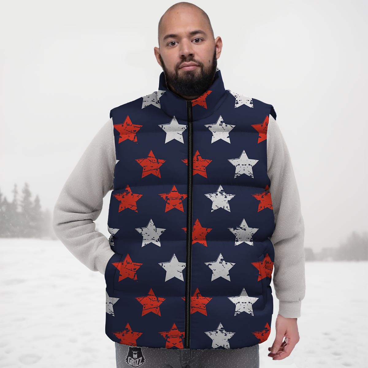 USA Star Blue And Red Print Pattern Down Vest