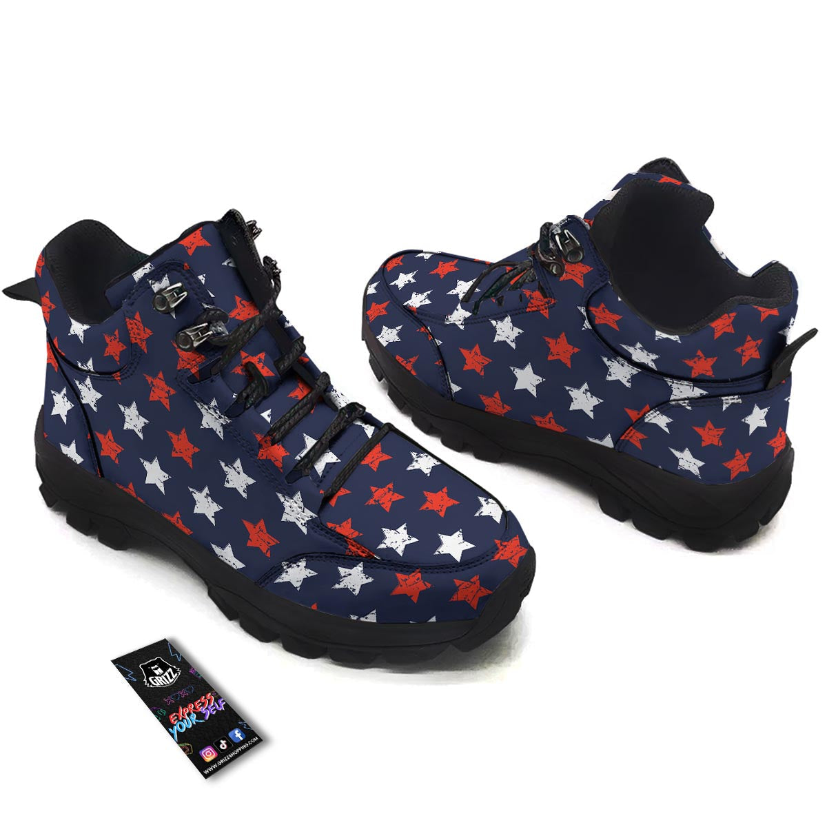 USA Star Blue And Red Print Pattern Hiking Shoes-grizzshop