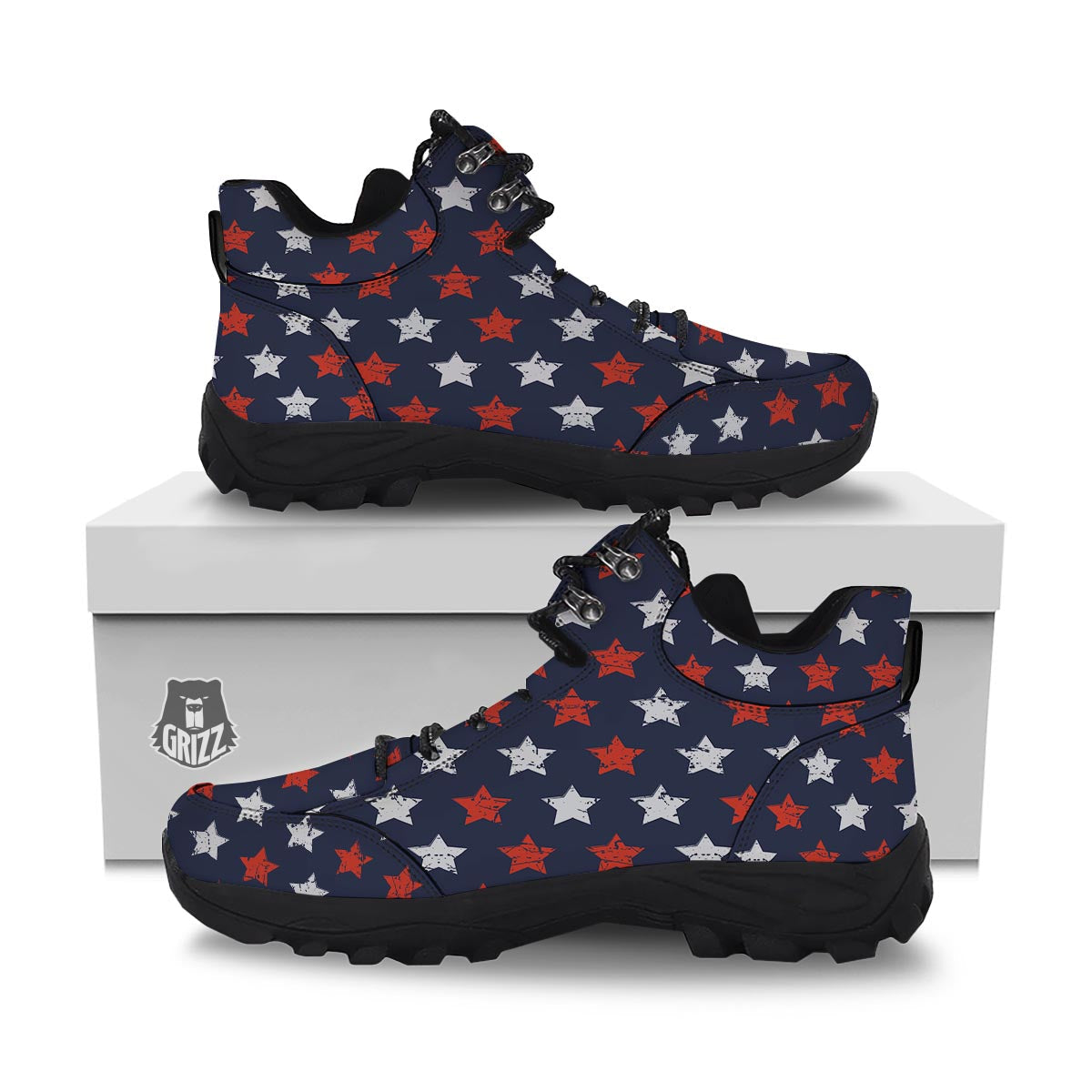 USA Star Blue And Red Print Pattern Hiking Shoes-grizzshop