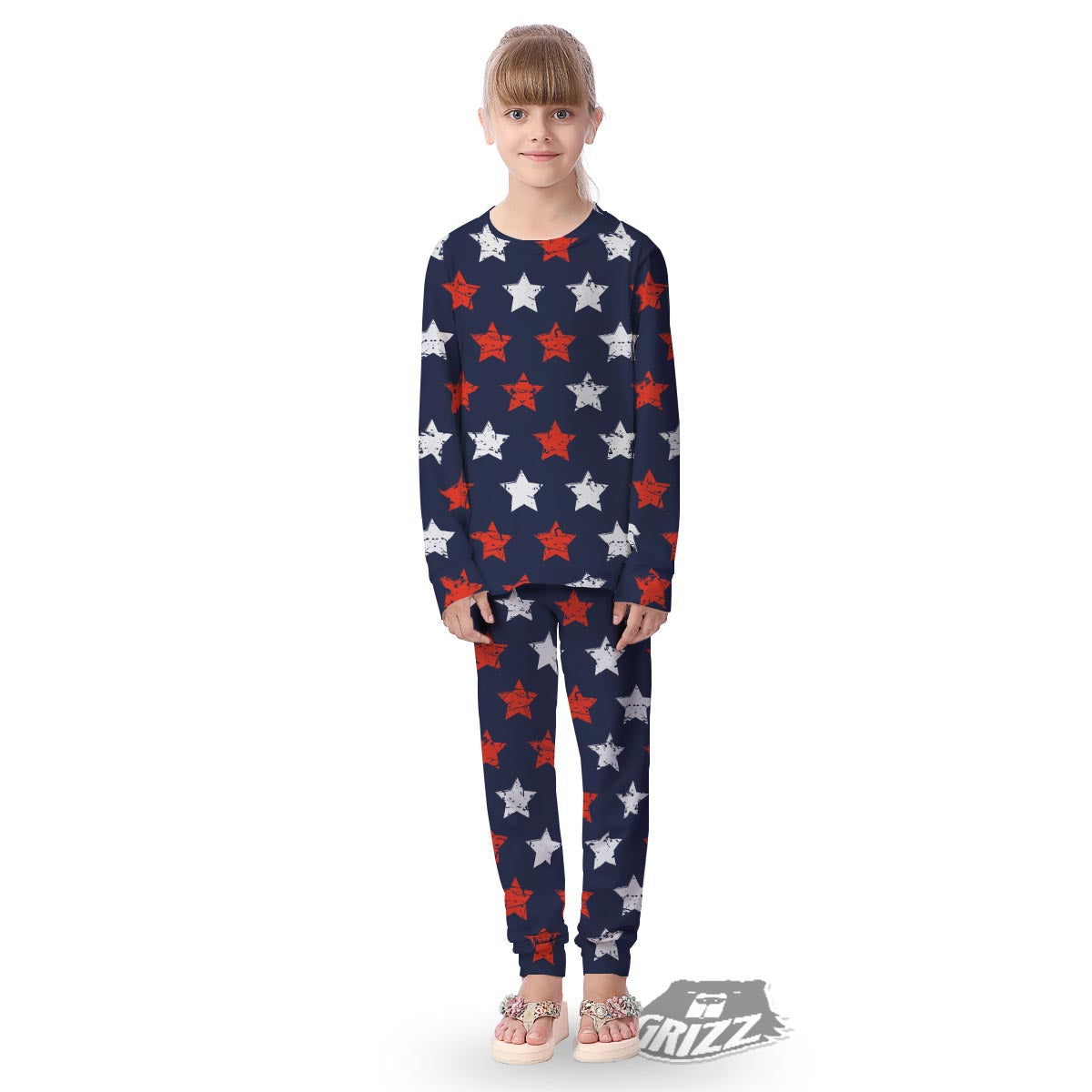 USA Star Blue And Red Print Pattern Kid's Pajamas-grizzshop