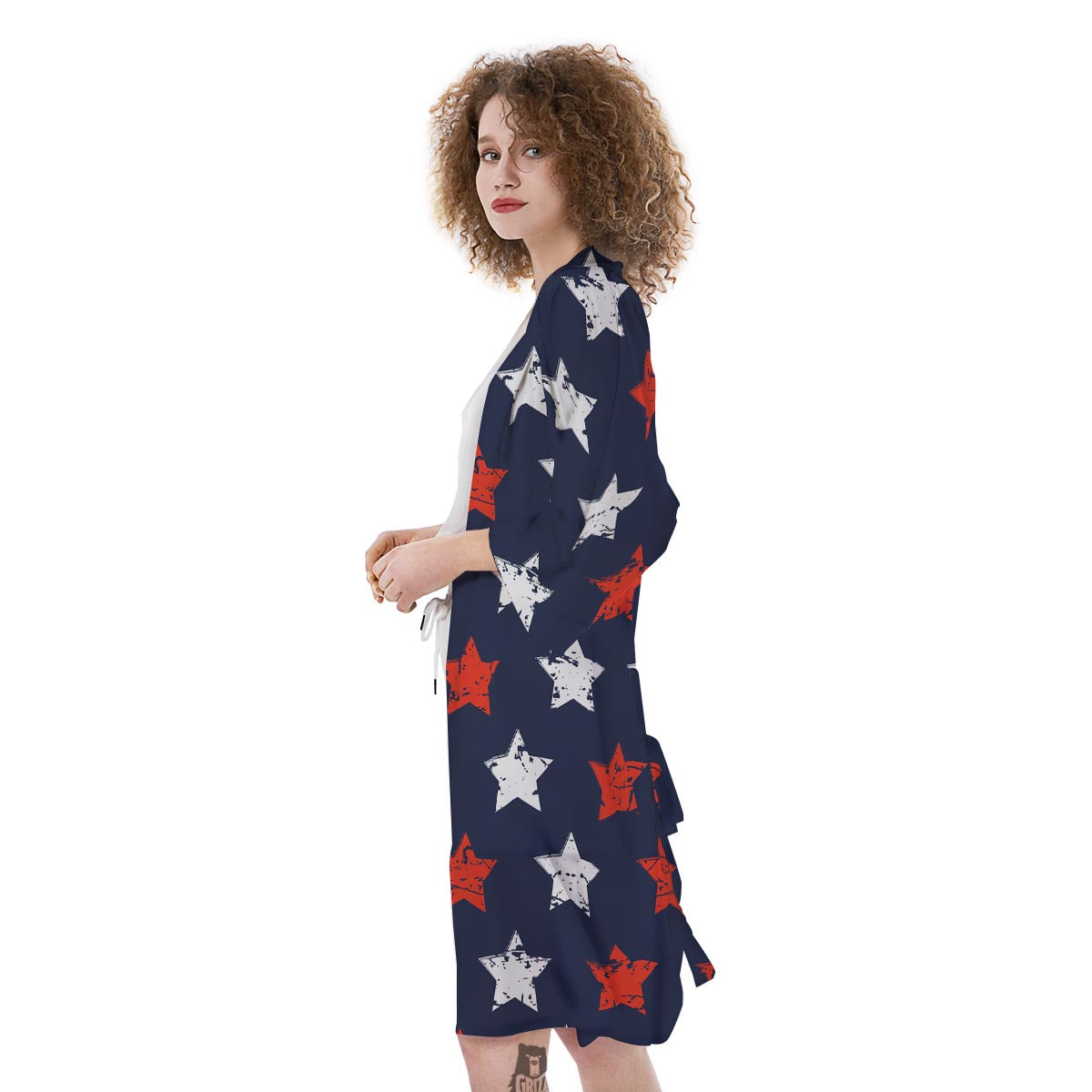 USA Star Blue And Red Print Pattern Kimono-grizzshop