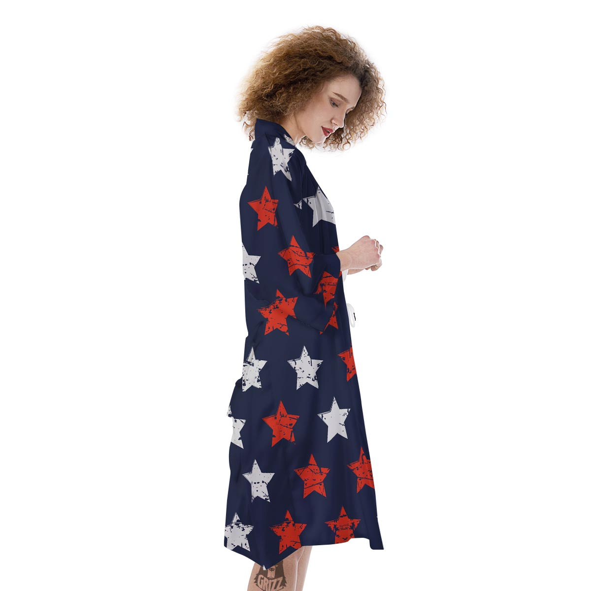 USA Star Blue And Red Print Pattern Kimono-grizzshop