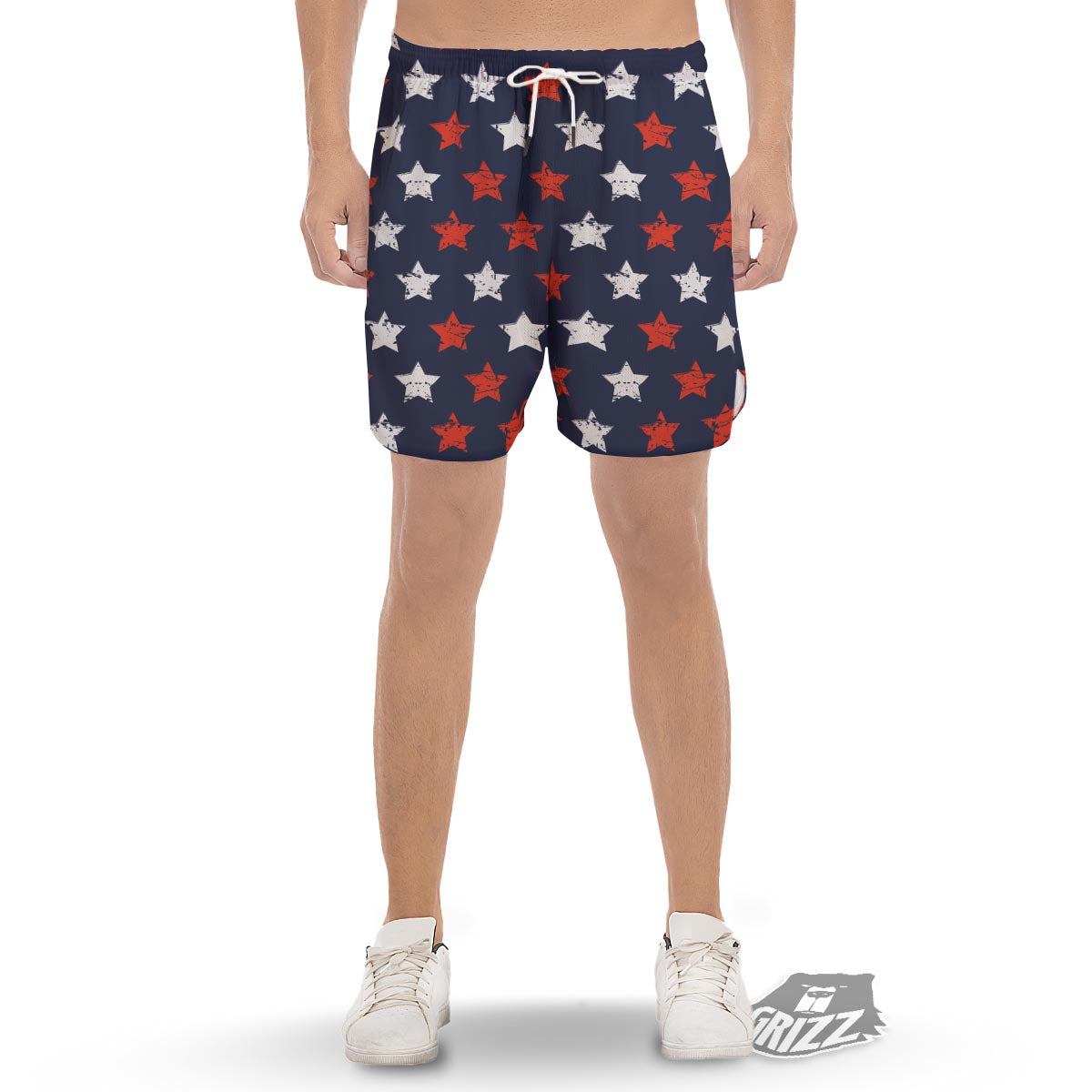 USA Star Blue And Red Print Pattern Men's Gym Shorts-grizzshop