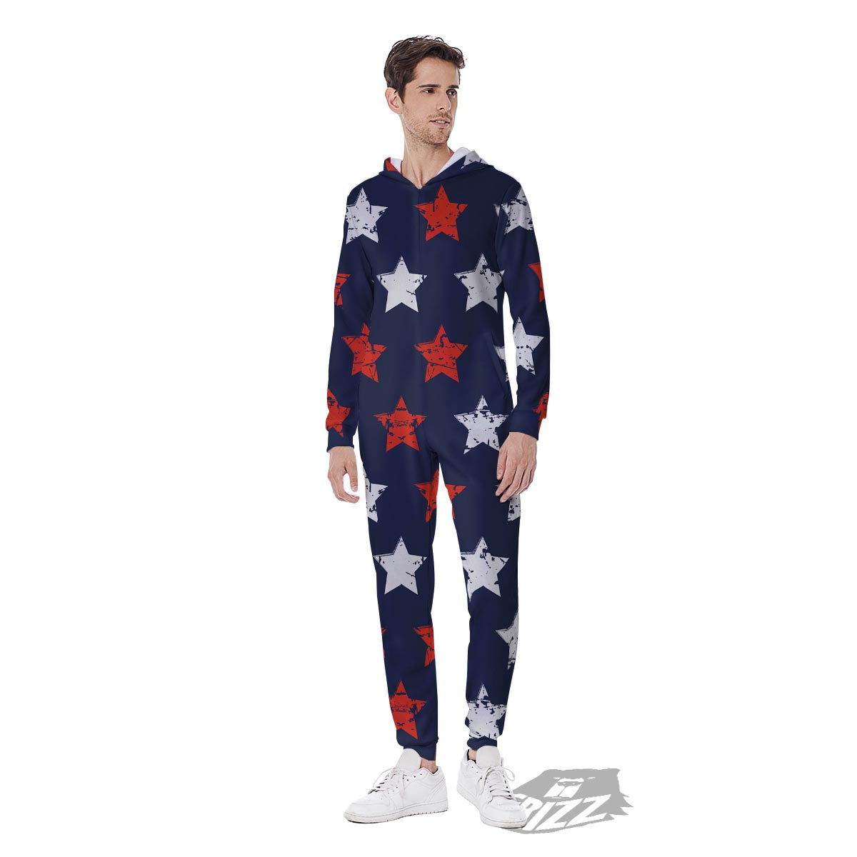 USA Star Blue And Red Print Pattern Men's Jumpsuit-grizzshop