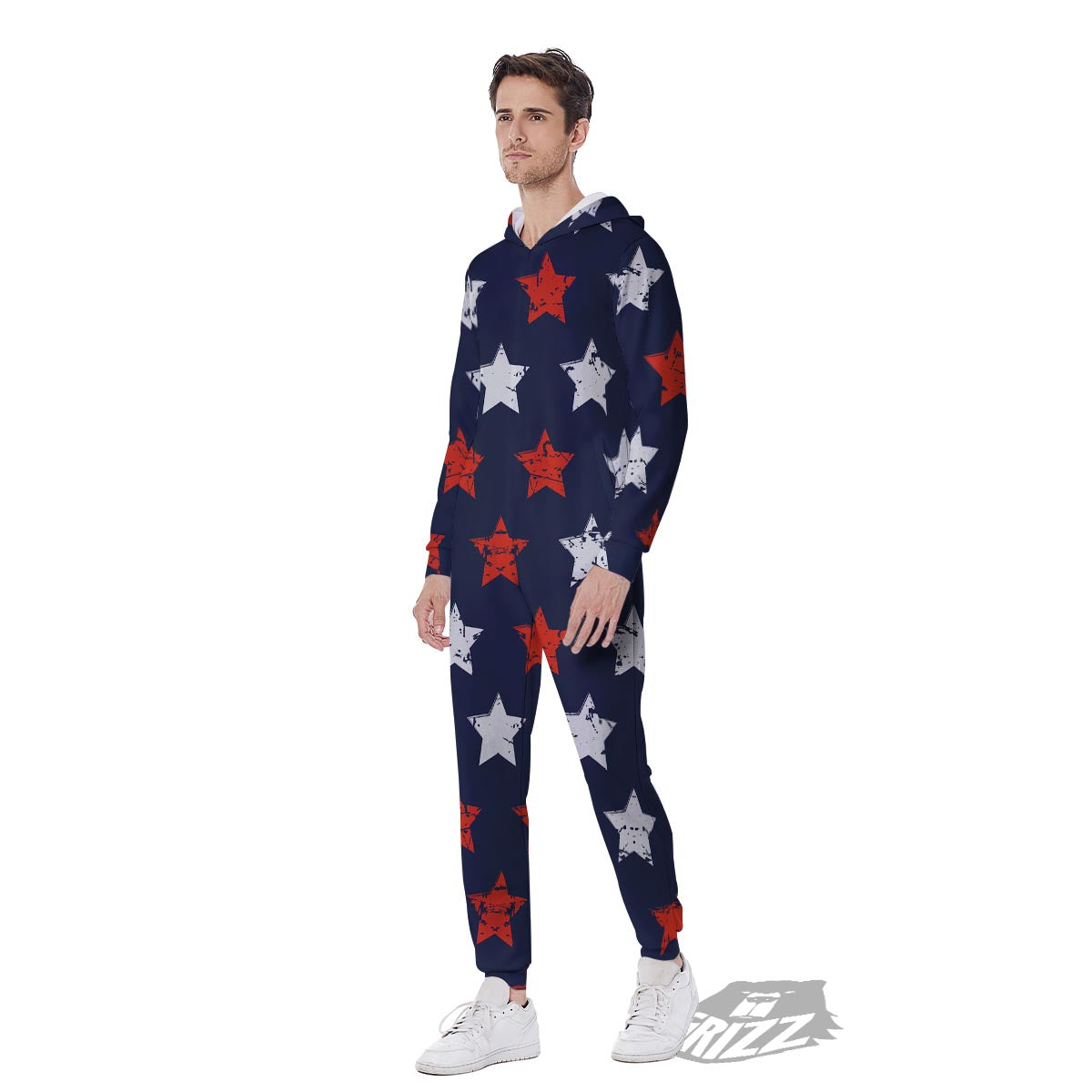 USA Star Blue And Red Print Pattern Men's Jumpsuit-grizzshop