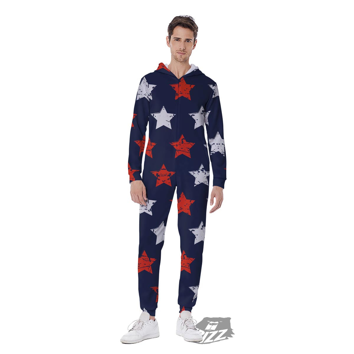 USA Star Blue And Red Print Pattern Men's Jumpsuit-grizzshop