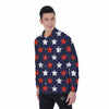 USA Star Blue And Red Print Pattern Men's Long Sleeve Shirts-grizzshop