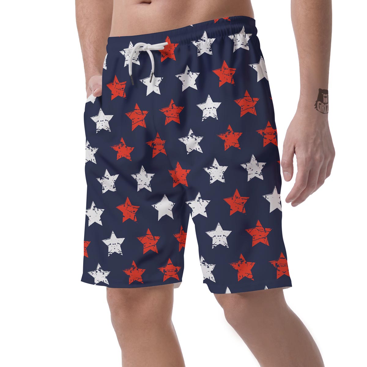 USA Star Blue And Red Print Pattern Men's Shorts-grizzshop