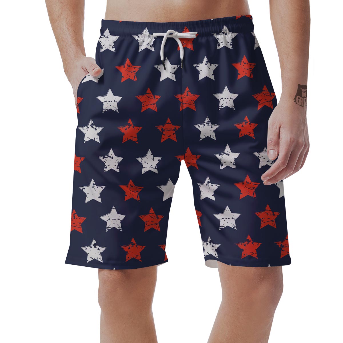 USA Star Blue And Red Print Pattern Men's Shorts-grizzshop