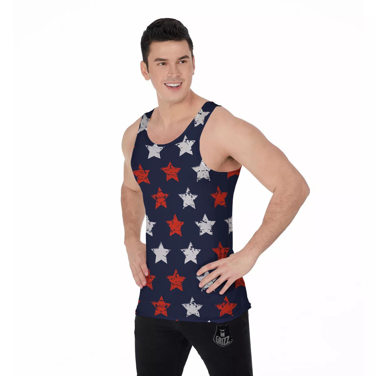 USA Star Blue And Red Print Pattern Men's Tank Top-grizzshop