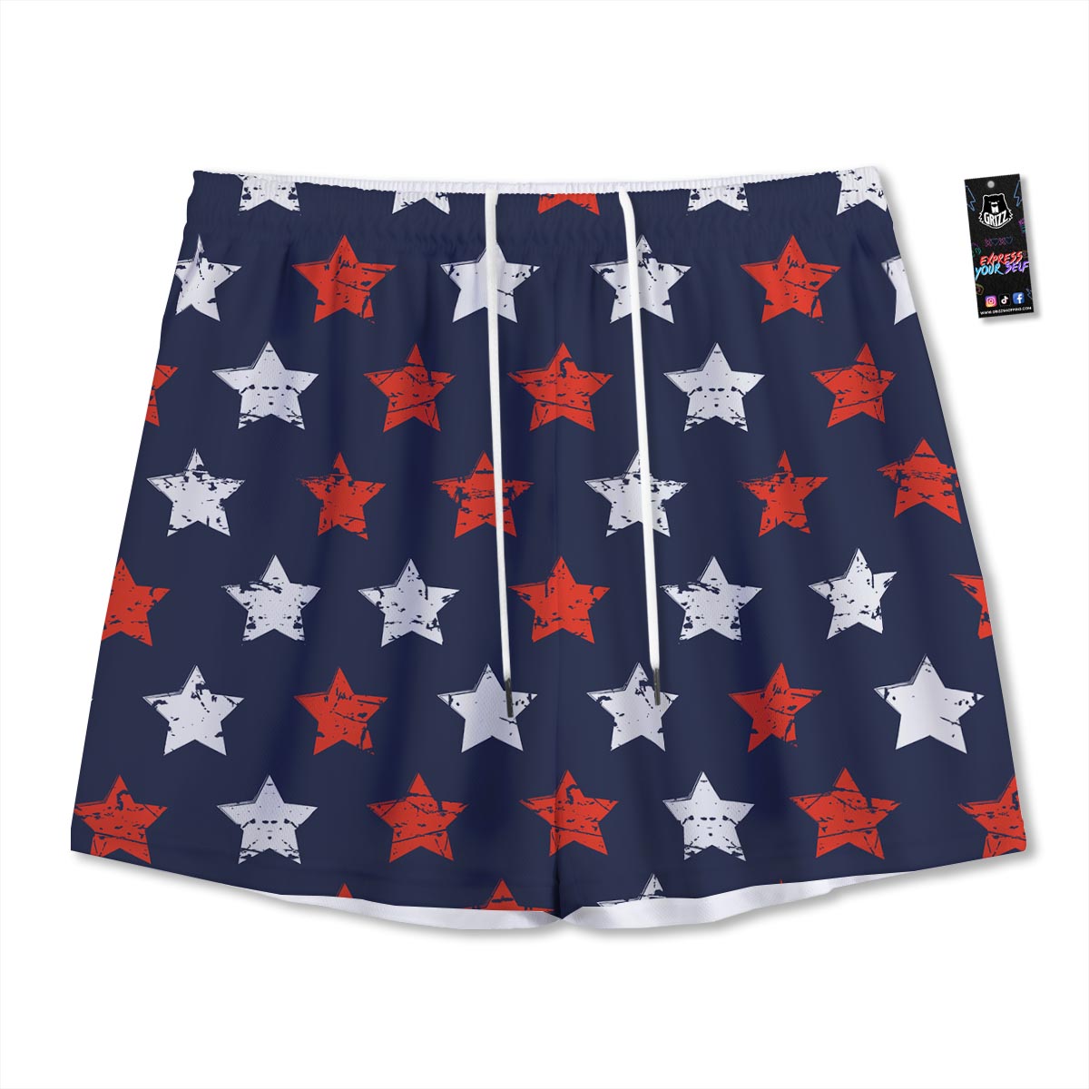 USA Star Blue And Red Print Pattern Mesh Shorts