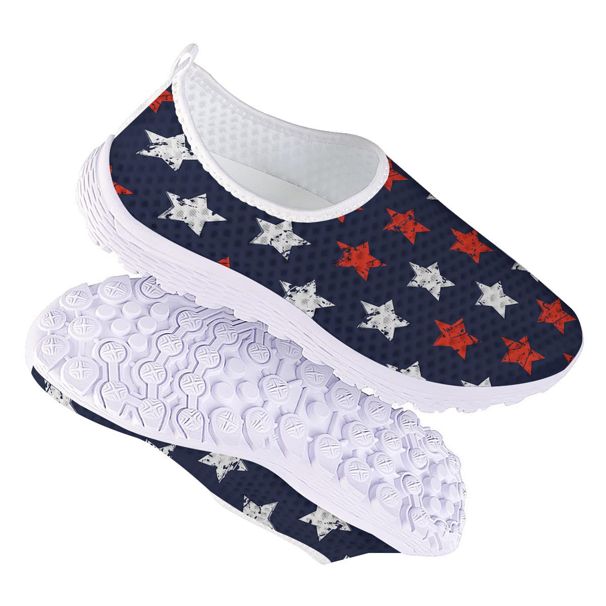 USA Star Blue And Red Print Pattern Nurse Shoes-grizzshop