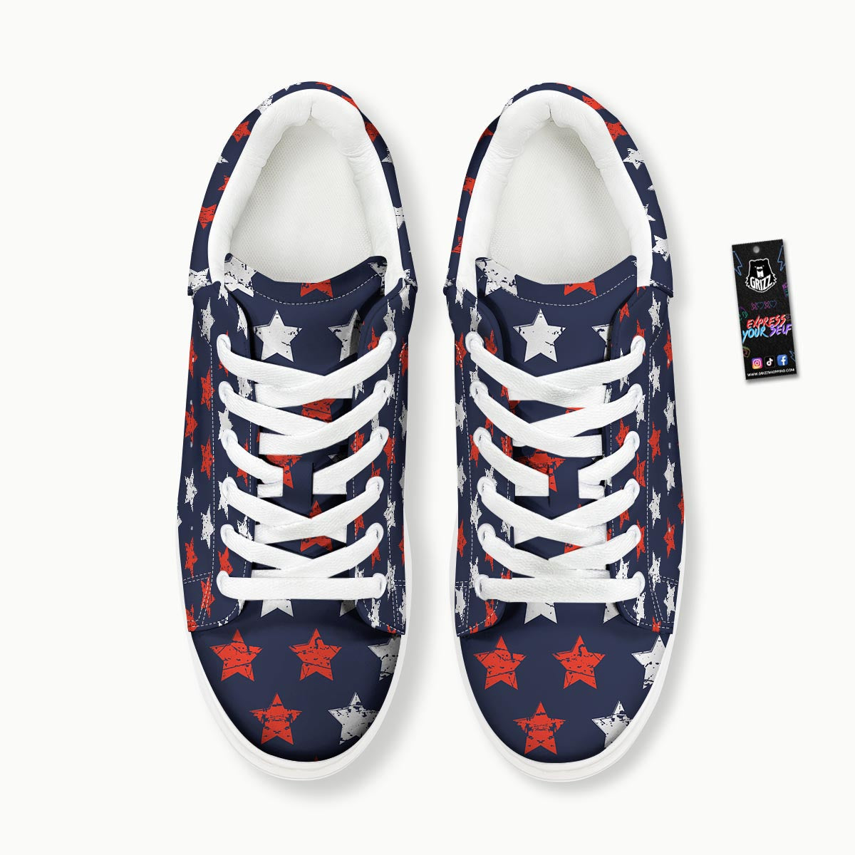 USA Star Blue And Red Print Pattern Platform Shoes-grizzshop