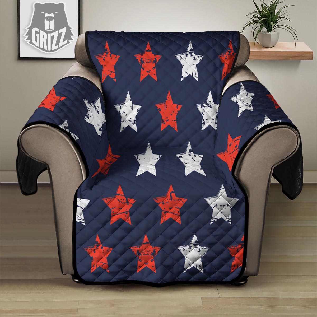 USA Star Blue And Red Print Pattern Recliner Protector-grizzshop