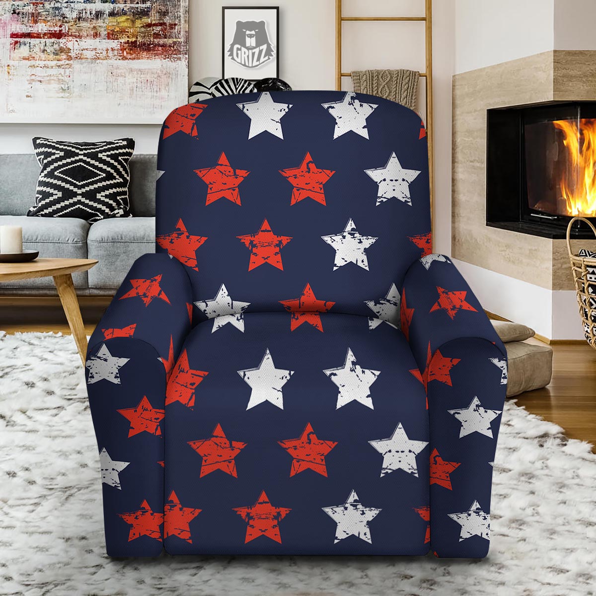 USA Star Blue And Red Print Pattern Recliner Slipcover-grizzshop