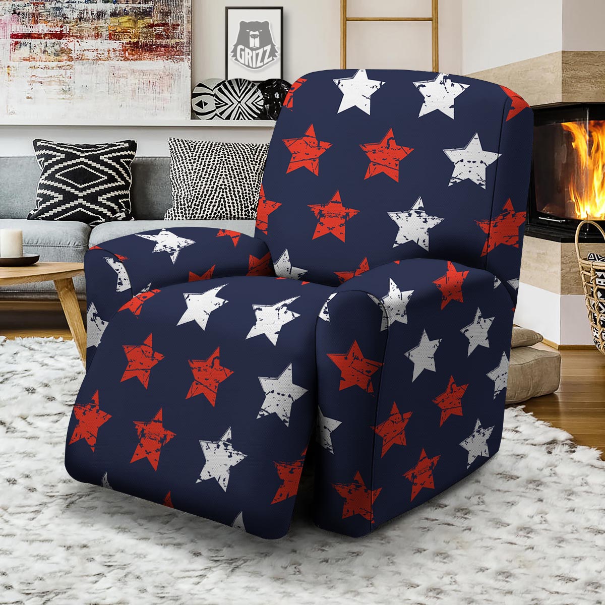 USA Star Blue And Red Print Pattern Recliner Slipcover-grizzshop