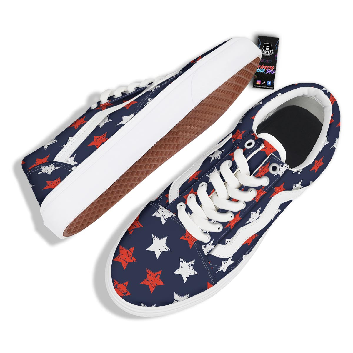 USA Star Blue And Red Print Pattern Skate Shoes-grizzshop