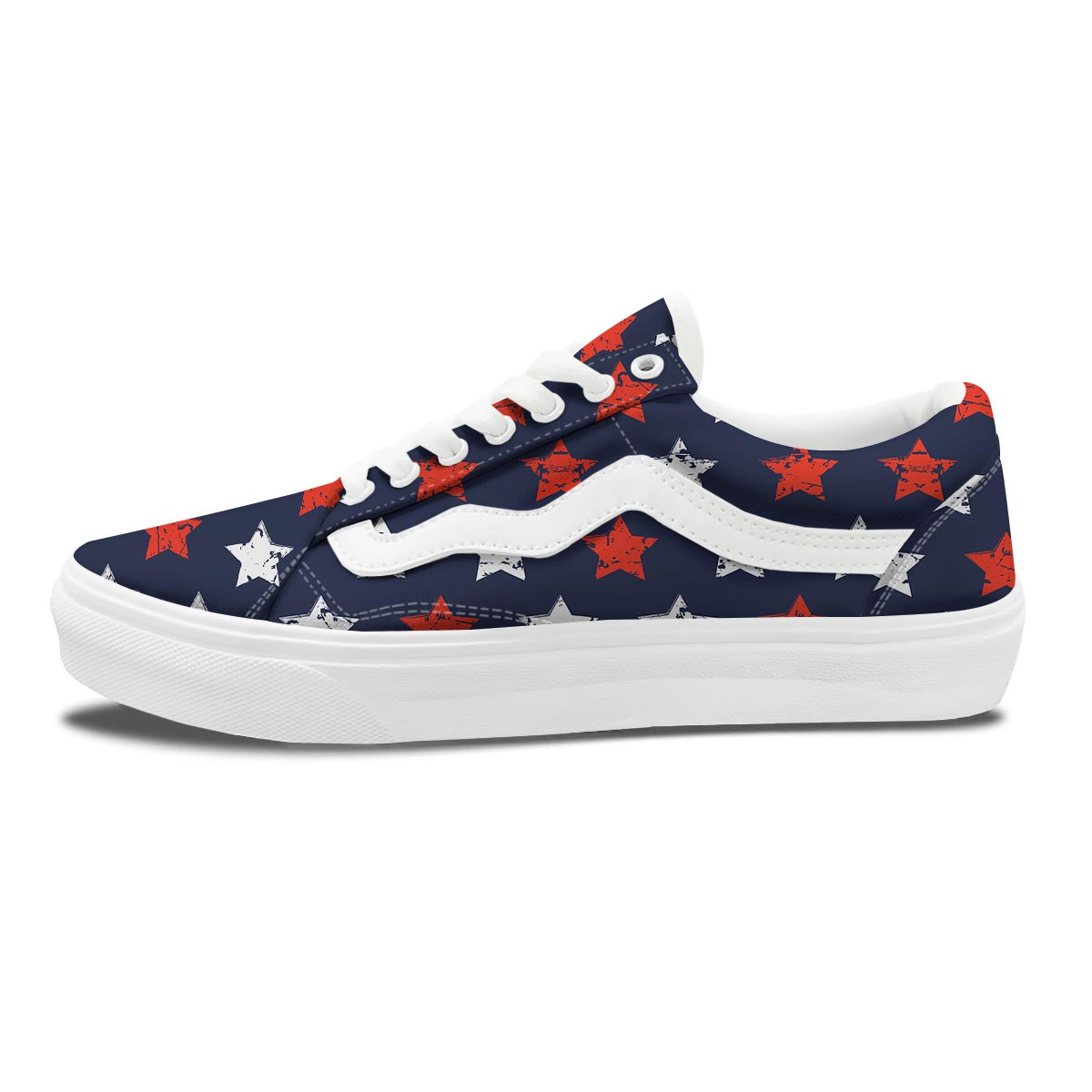 USA Star Blue And Red Print Pattern Skate Shoes-grizzshop